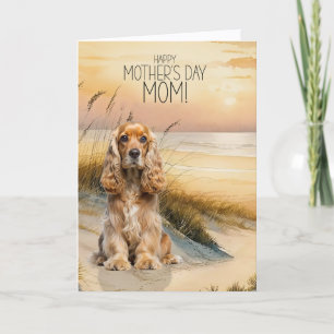 Cartes Pour Fêtes Annuelles Cocker Spaniel Chien Coucher de soleil Plage Fête