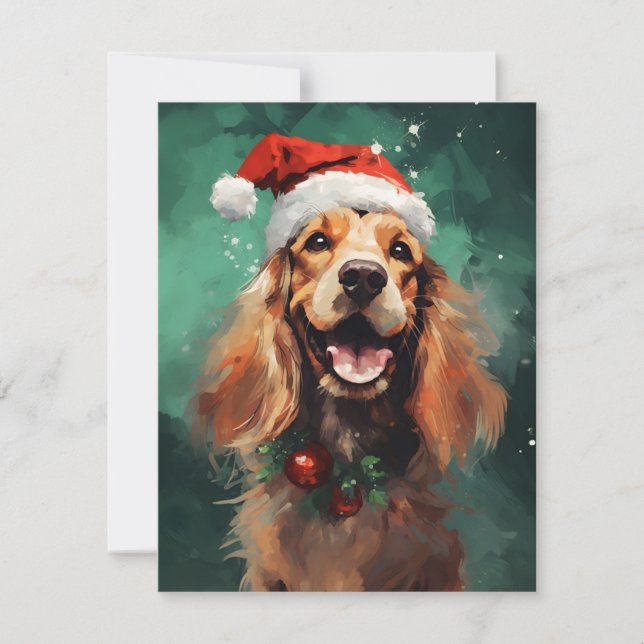 Cartes Pour Fêtes Annuelles Cocker Spaniel peinture à la brosse de Noël (Devant)