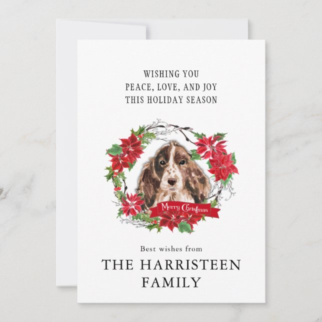 Cartes Pour Fêtes Annuelles Cocker Spaniel Tête Brown Aquarelle Poinsettia (Devant)