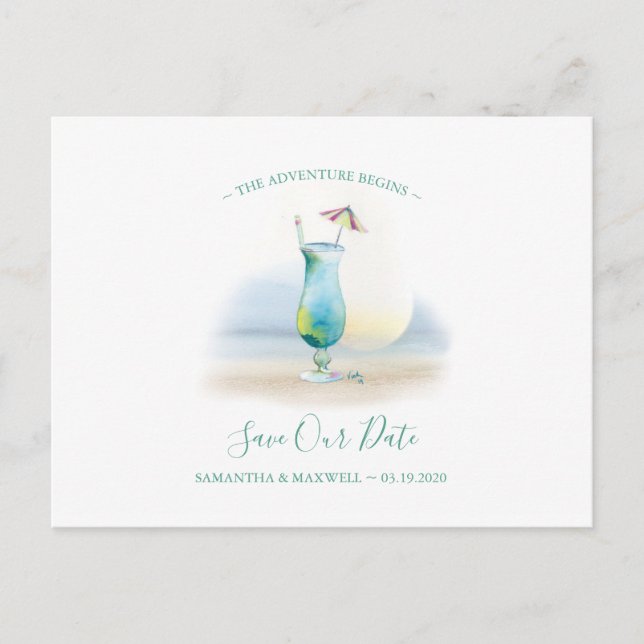 Cartes Pour Fêtes Annuelles Cocktail d'aquarelle tropicale Enregistrer la date (Devant)