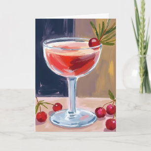 Cartes Pour Fêtes Annuelles Cocktail de Noël Baies Rouges Pin Joyeux