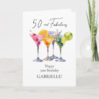 Cartes Pour Fêtes Annuelles Cocktail Martini Aquarelle Joyeux 50e Anniversaire