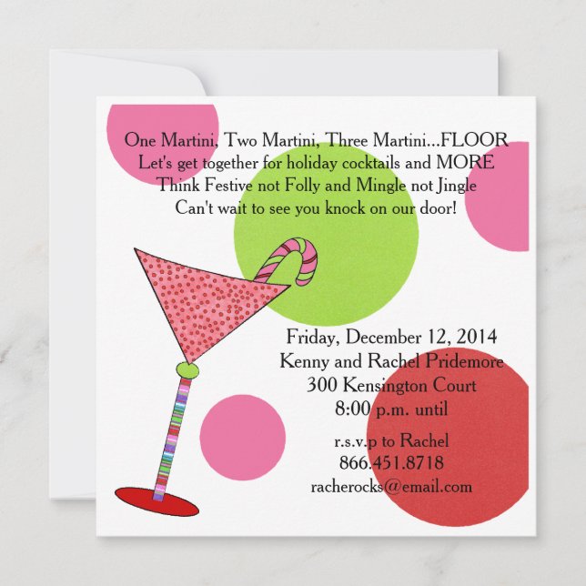 Cartes Pour Fêtes Annuelles Cocktail Preppy Pink Green Holiday Jingle Mingle (Devant)