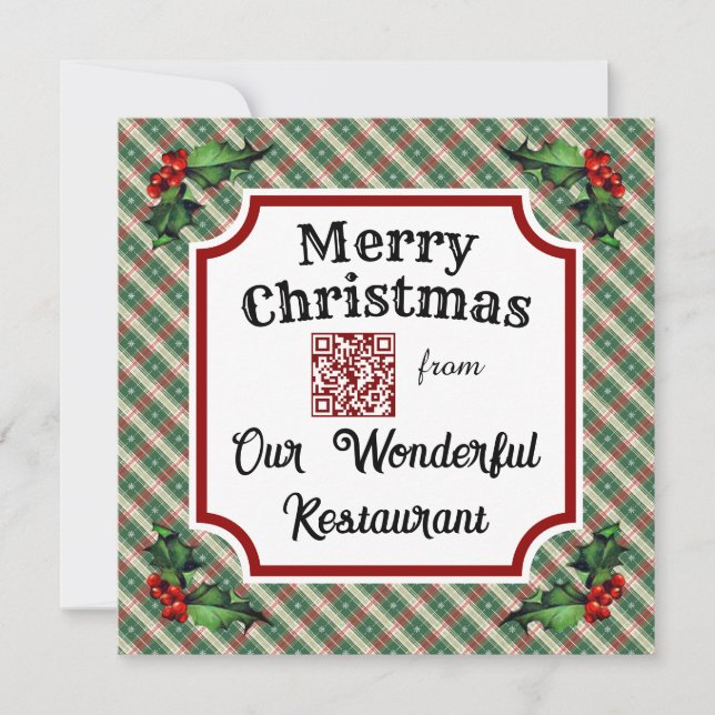 Cartes Pour Fêtes Annuelles Code QR personnalisé Restaurant Noël Plat (Devant)