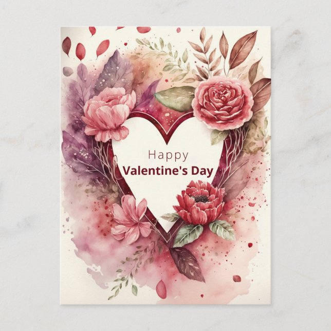 Cartes Pour Fêtes Annuelles Coeur avec fleurs et pétales (Devant)