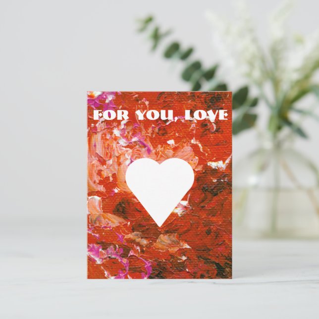 Cartes Pour Fêtes Annuelles Coeur blanc sur rouge personnalisable Appartement  (Debout devant)