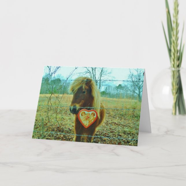 Cartes Pour Fêtes Annuelles Coeur Brown de Valentine de cheval de miniature (Devant)