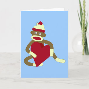 Cartes Pour Fêtes Annuelles Coeur d'amour de singe de chaussette