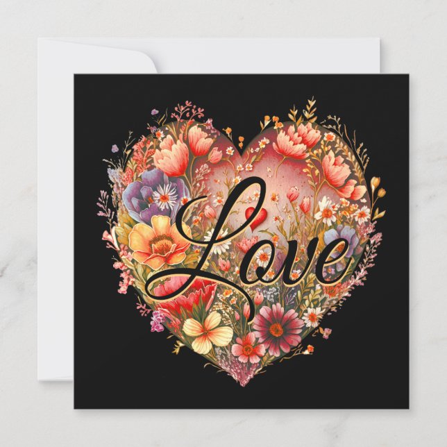 Cartes Pour Fêtes Annuelles Coeur d'amour floral (Devant)