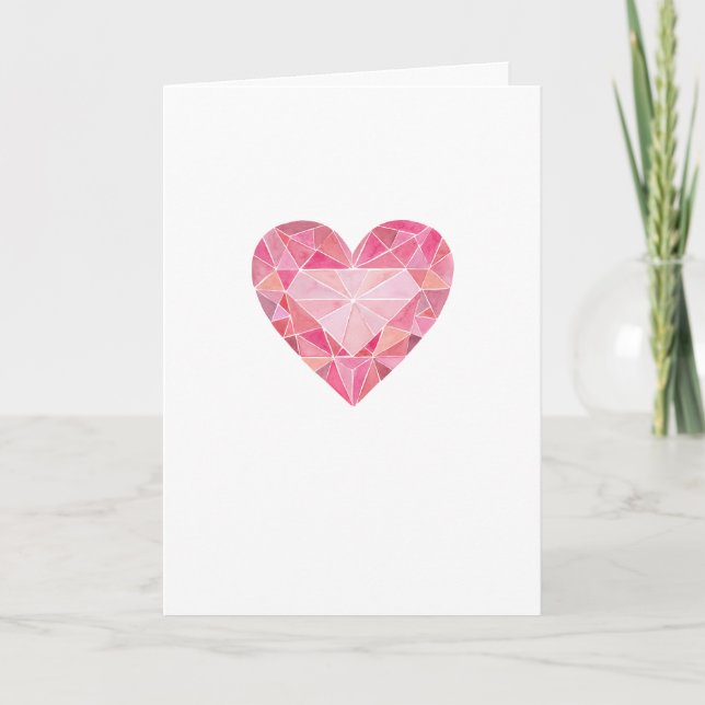 Cartes Pour Fêtes Annuelles Cœur de diamant aquarelle Gemme Glamour Note d'amo (Devant)