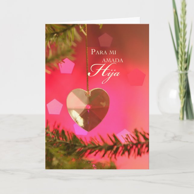 Cartes Pour Fêtes Annuelles Coeur de fille sur arbre, Noël espagnol (Devant)