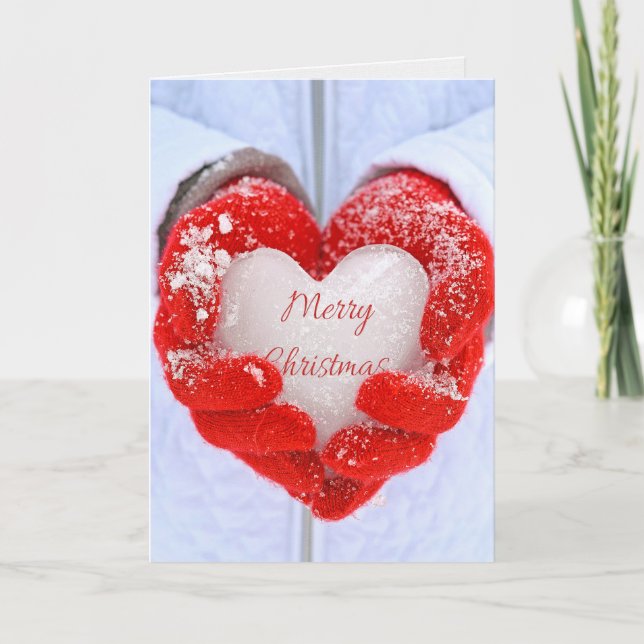 Cartes Pour Fêtes Annuelles Coeur de glace de Noël en gants rouges (Devant)