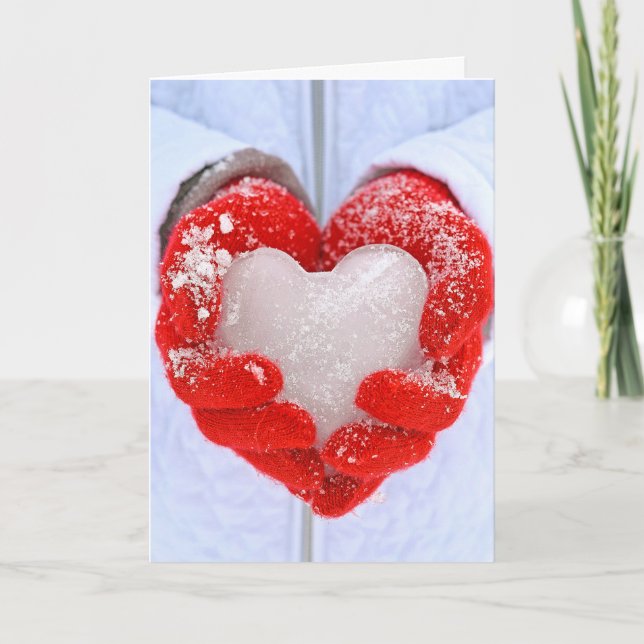 Cartes Pour Fêtes Annuelles Coeur de glace de Noël en gants rouges (Devant)