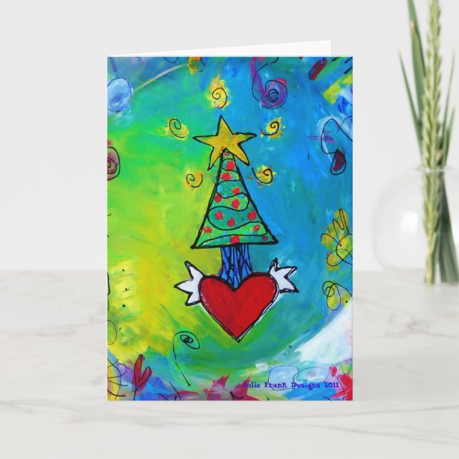 Cartes Pour Fêtes Annuelles Coeur de vol d'arbre de Noël (Devant)