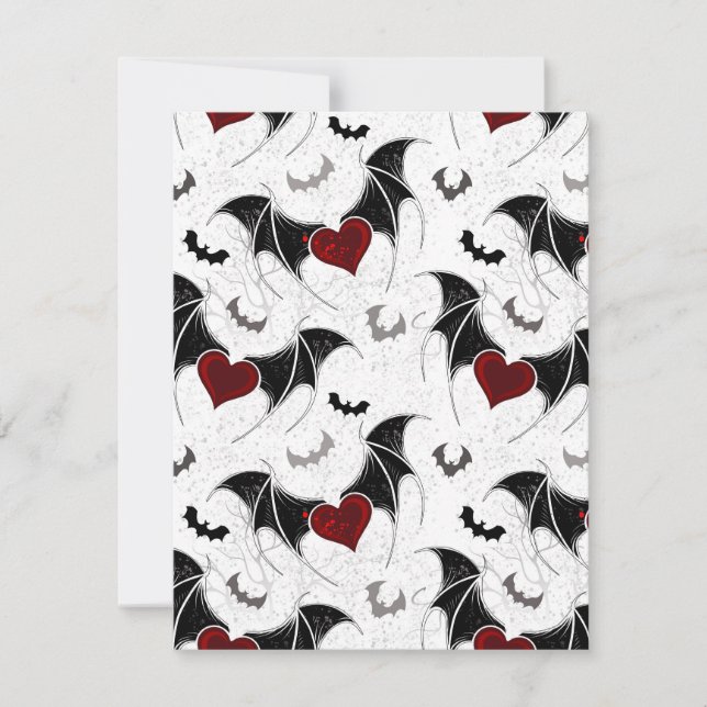 Cartes Pour Fêtes Annuelles Coeur d'Halloween avec ailes de chauve-souris noir (Devant)
