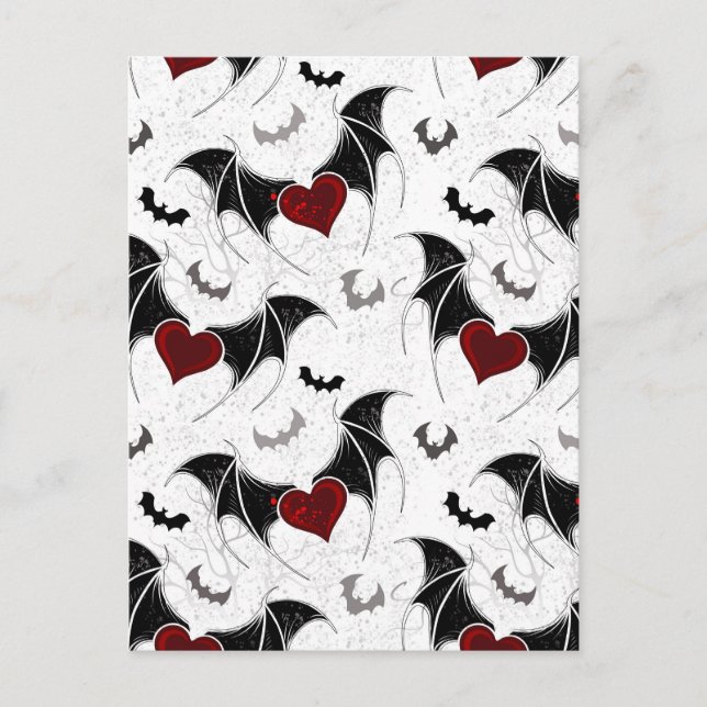 Cartes Pour Fêtes Annuelles Coeur d'Halloween avec ailes de chauve-souris noir (Devant)