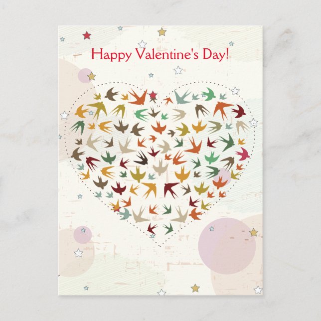 Cartes Pour Fêtes Annuelles Coeur d'oiseaux volant Heureuse Sainte-Valentin en (Devant)