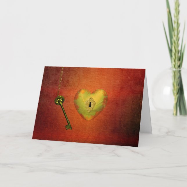 Cartes Pour Fêtes Annuelles Coeur d'or avec clé (Devant)