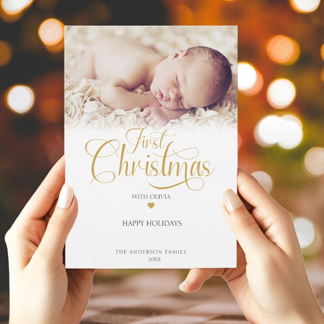 Cartes Pour Fêtes Annuelles Coeur du premier script photo de Noël (Créateur téléchargé)