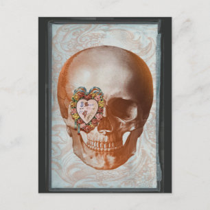 Cartes Pour Fêtes Annuelles Coeur gothique de crâne grunge vintage de