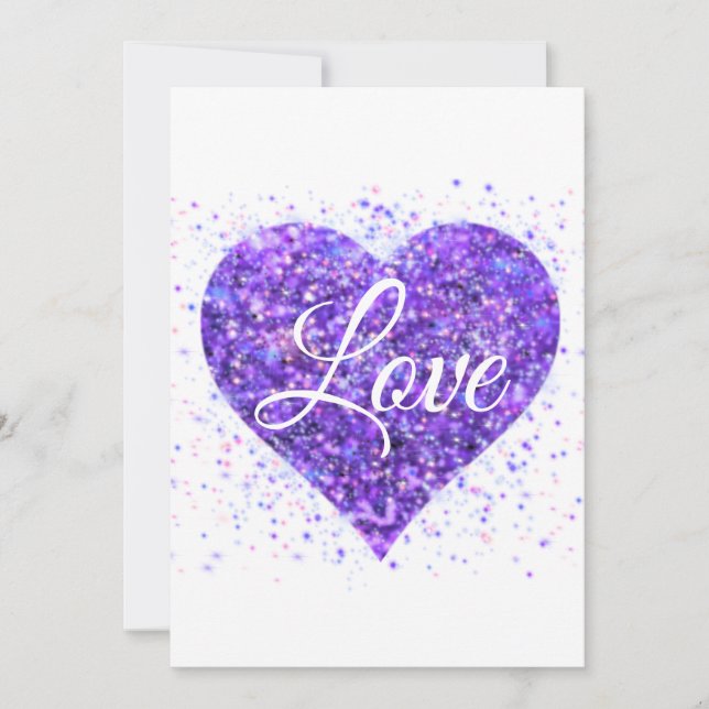 Cartes Pour Fêtes Annuelles Coeur pétillant pourpre, parties scintillant d'amo (Devant)