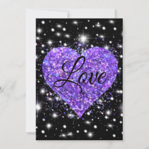 Cartes Pour Fêtes Annuelles Coeur pétillant pourpre, parties scintillant d'amo