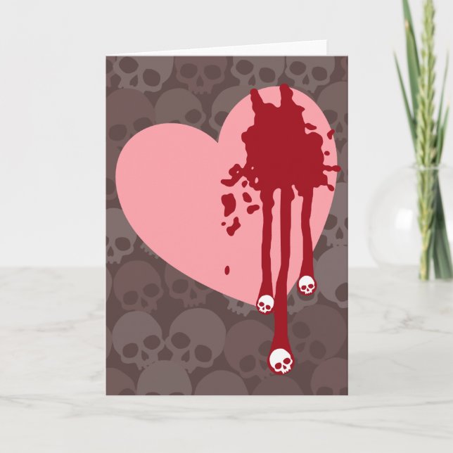 Cartes Pour Fêtes Annuelles Coeur rose avec gouttes crâniennes (Devant)