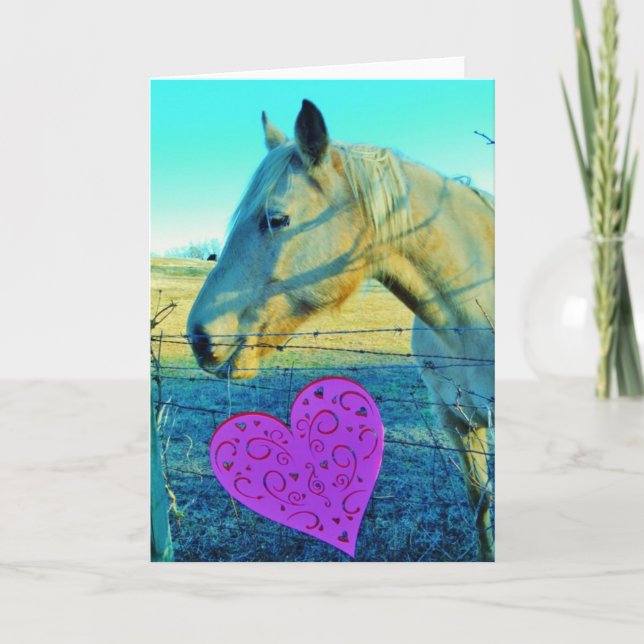 Cartes Pour Fêtes Annuelles Coeur rose et Cheval jaune (Devant)