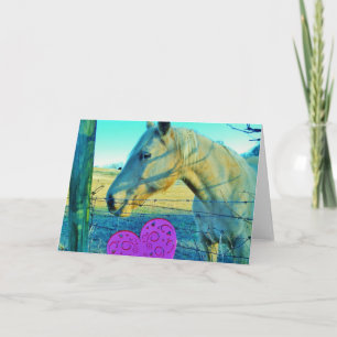 Cartes Pour Fêtes Annuelles Coeur rose et Cheval jaune