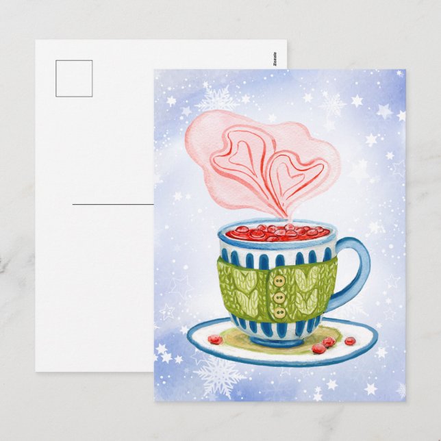 Cartes Pour Fêtes Annuelles Coeur rose et teacup cosy (Devant / Derrière)