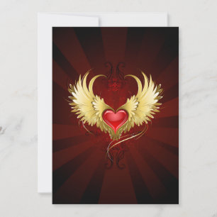 Cartes Pour Fêtes Annuelles Coeur rouge avec ailes d'or