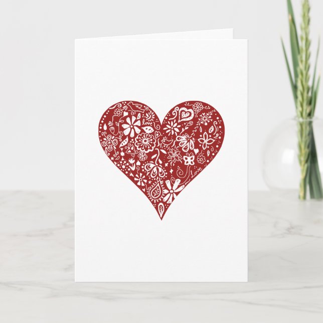 Cartes Pour Fêtes Annuelles Coeur rouge de griffonnage (Devant)