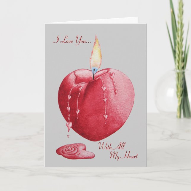 Cartes Pour Fêtes Annuelles coeur rouge fondu avec vers d'amour original (Devant)
