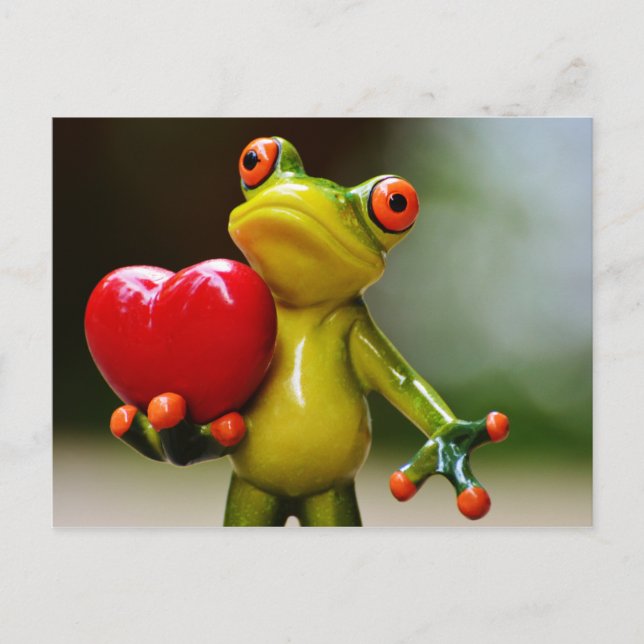Cartes Pour Fêtes Annuelles Coeur rouge Valentine Grenouille verte (Devant)