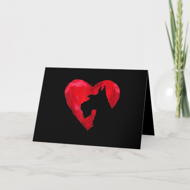 Cartes Pour Fêtes Annuelles Coeur Schnauzer Silhouette Valentines Jour de l'am (Devant)
