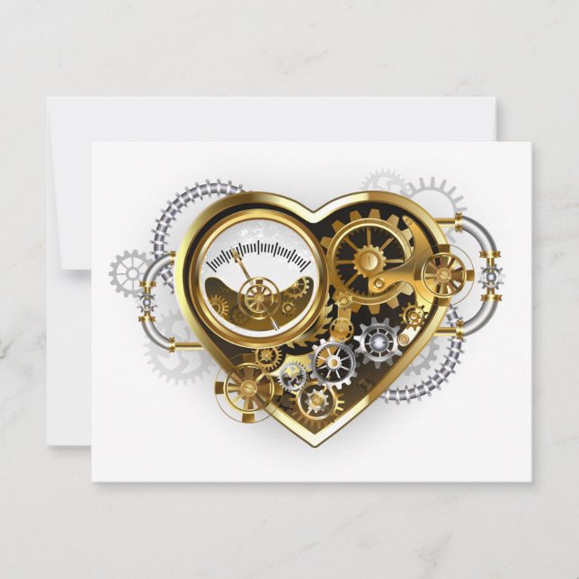 Cartes Pour Fêtes Annuelles Cœur Steampunk avec un manomètre (Devant)