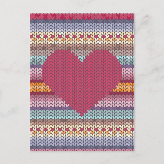 Cartes Pour Fêtes Annuelles Coeur tricoté par rouge de jour de Valentines (Devant)