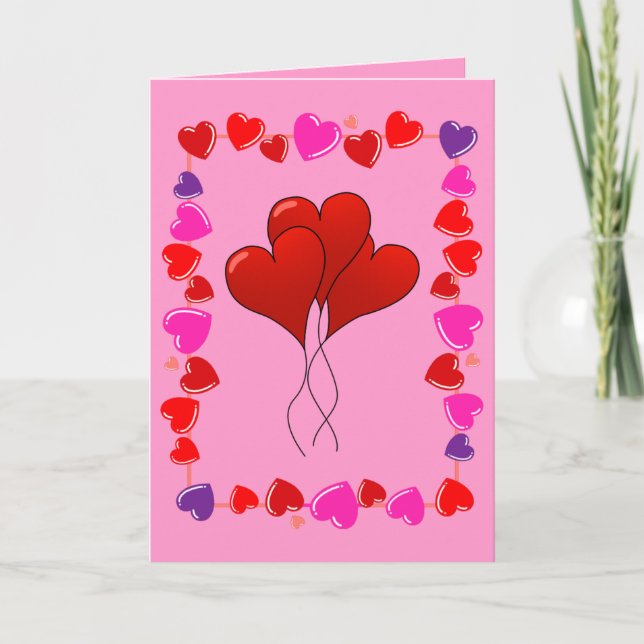 Cartes Pour Fêtes Annuelles Coeurs Ballons Heureuses Saintes-Valentin mignons (Devant)