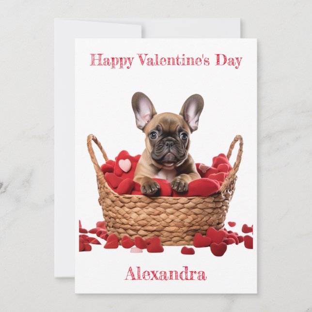 Cartes Pour Fêtes Annuelles Coeurs Bulldog français personnalisé en panier Val (Devant)