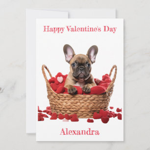 Cartes Pour Fêtes Annuelles Coeurs Bulldog français personnalisé en panier Val