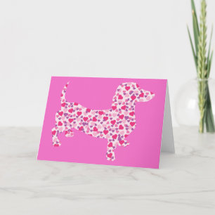Cartes Pour Fêtes Annuelles Coeurs Dachshund Rose