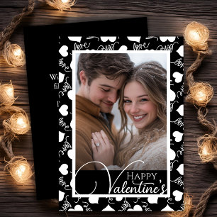 Cartes Pour Fêtes Annuelles Cœurs d'amour noir et blanc Joyeuse Saint-Valentin