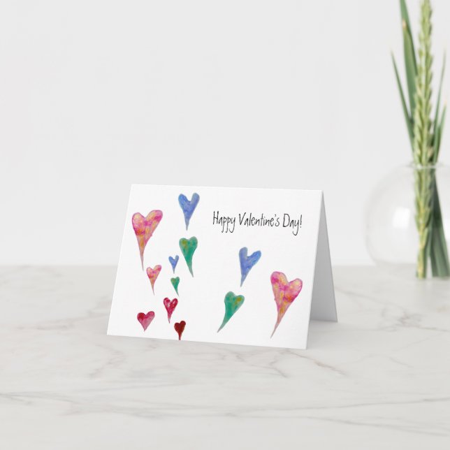 Cartes Pour Fêtes Annuelles Coeurs d'aquarelle Whimsical Valentine's (Devant)