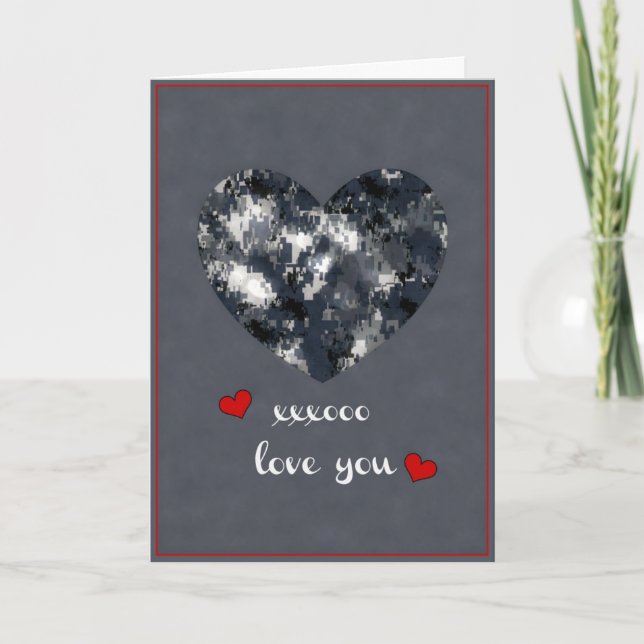 Cartes Pour Fêtes Annuelles Coeurs de Camo Valentine de marine - (Devant)