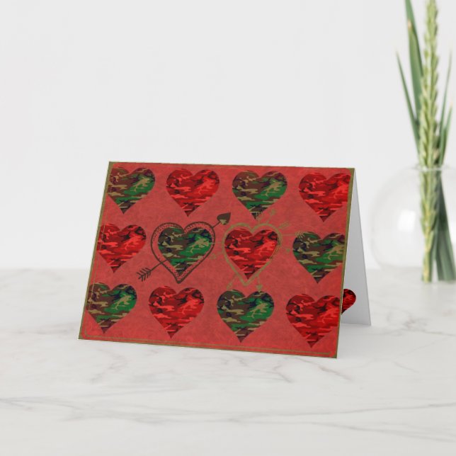 Cartes Pour Fêtes Annuelles Coeurs de Camo Valentine - Saint-Valentin (Devant)