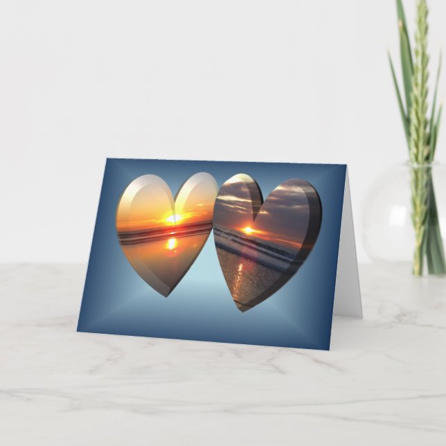 Cartes Pour Fêtes Annuelles Coeurs de coucher du soleil (Devant)