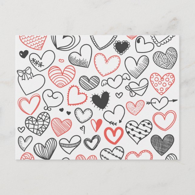 Cartes Pour Fêtes Annuelles Coeurs de doodle Valentine rouge et noir hipster (Devant)