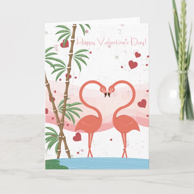 Cartes Pour Fêtes Annuelles Coeurs de Flamant rose mignons Heureuses Saintes-V (Devant)