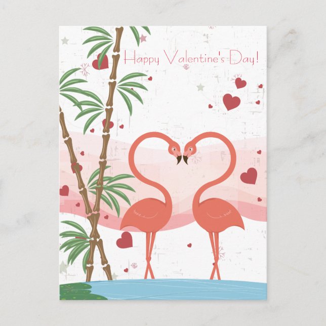 Cartes Pour Fêtes Annuelles Coeurs de Flamant rose mignons Heureuses Saintes-V (Devant)