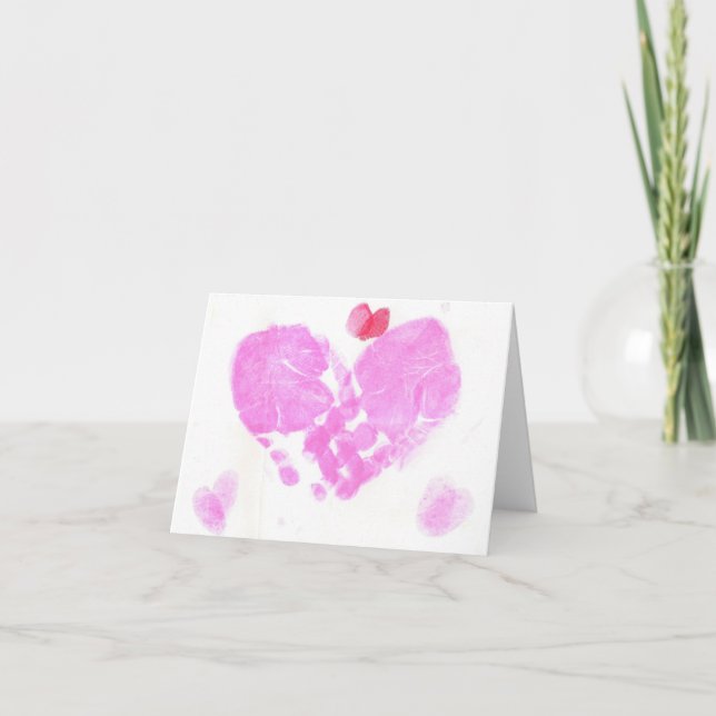 Cartes Pour Fêtes Annuelles Coeurs de Handprint (Devant)